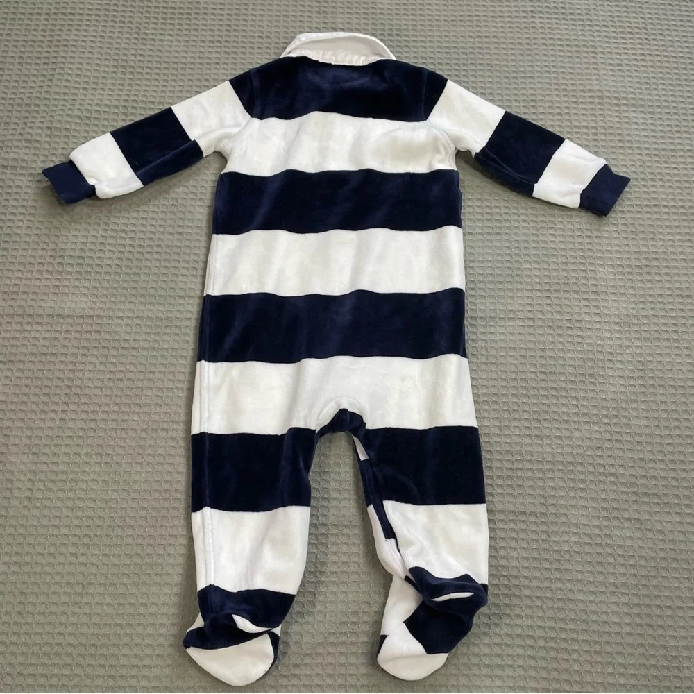 Ralph Lauren Velour Stripe Footie One Piece 9 Month Baby Preppy‎ Pony